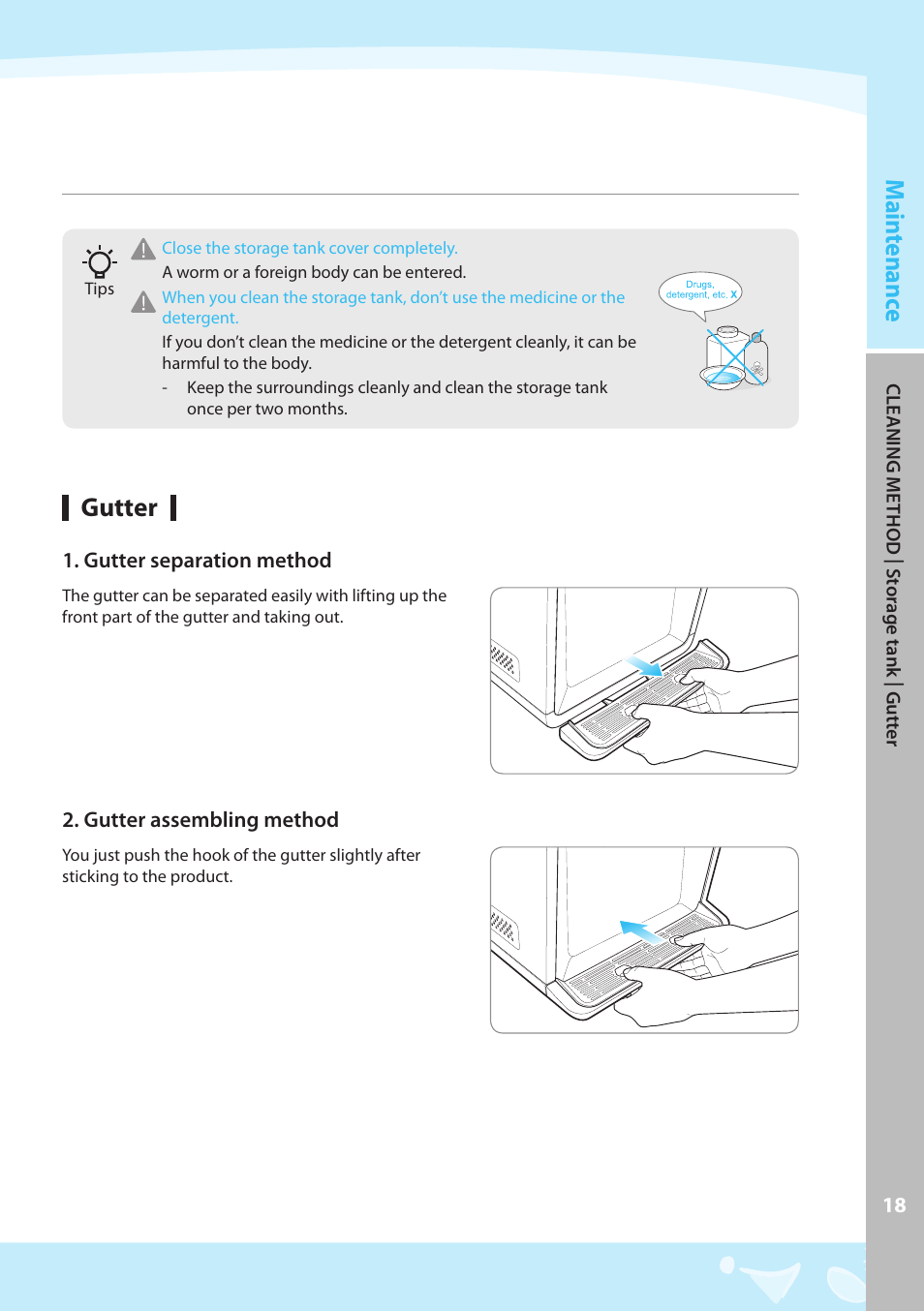 Gutter, Main tenanc e | Coway CP-07BLO User Manual | Page 19 / 32