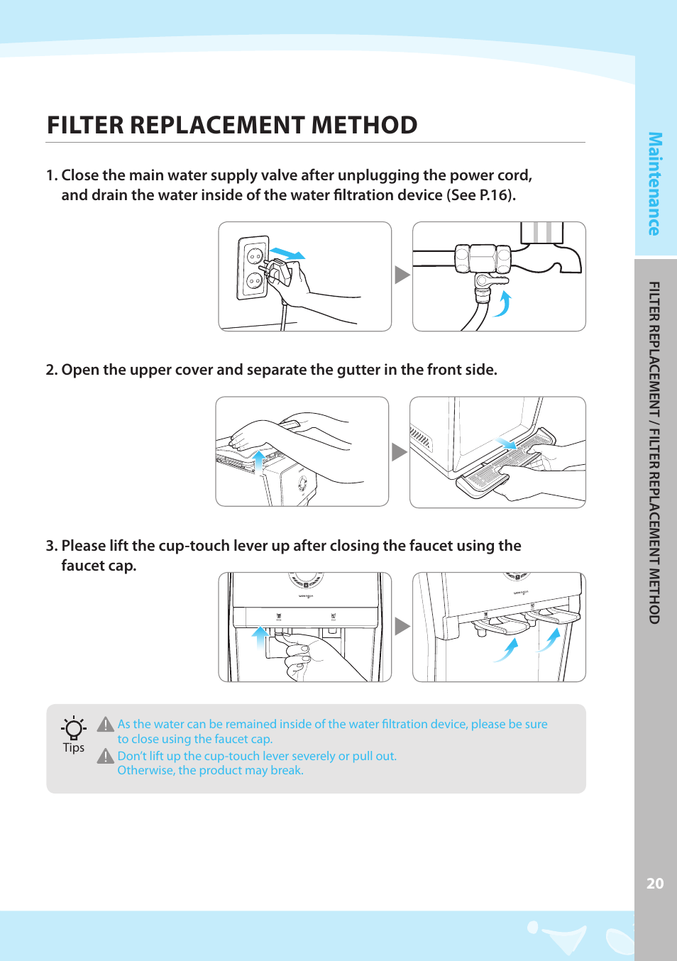 Filter replacement method, Main tenanc e | Coway CP-07BLO User Manual | Page 21 / 32