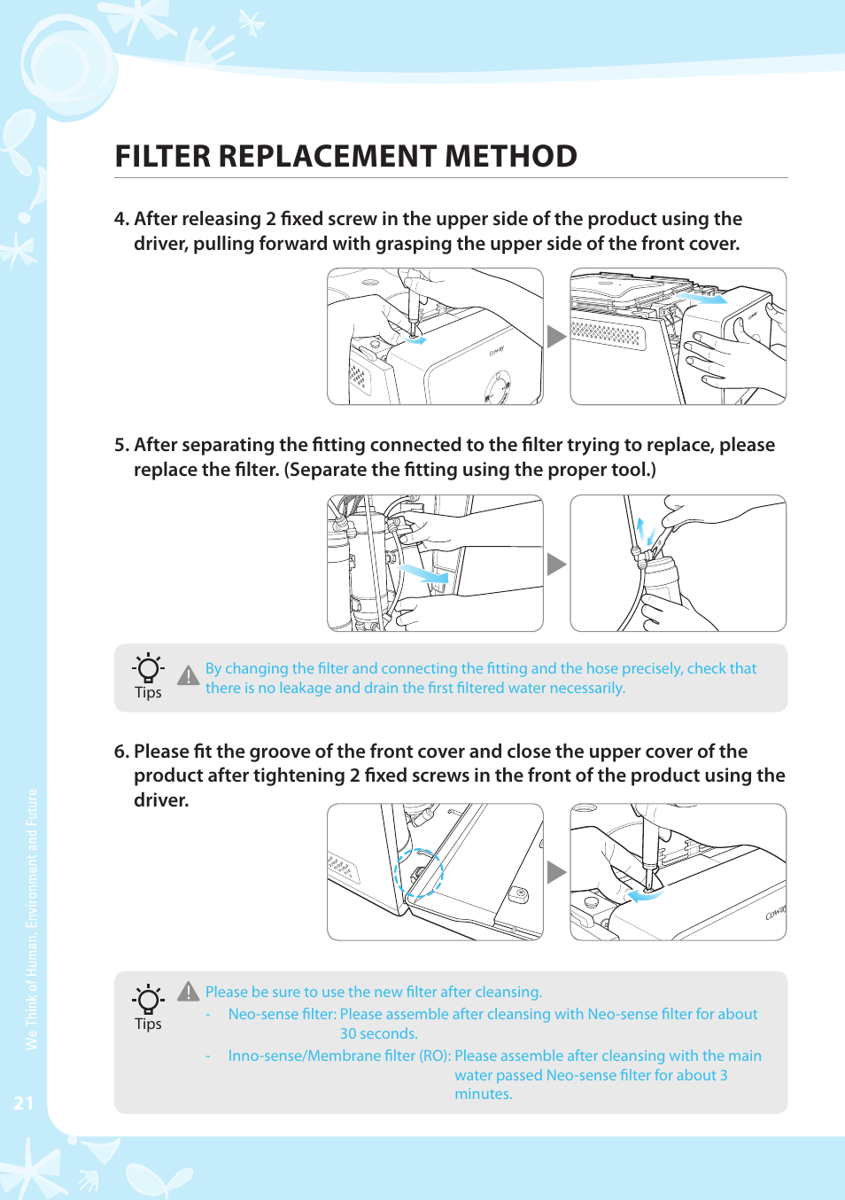 Filter replacement method | Coway CP-07BLO User Manual | Page 22 / 32