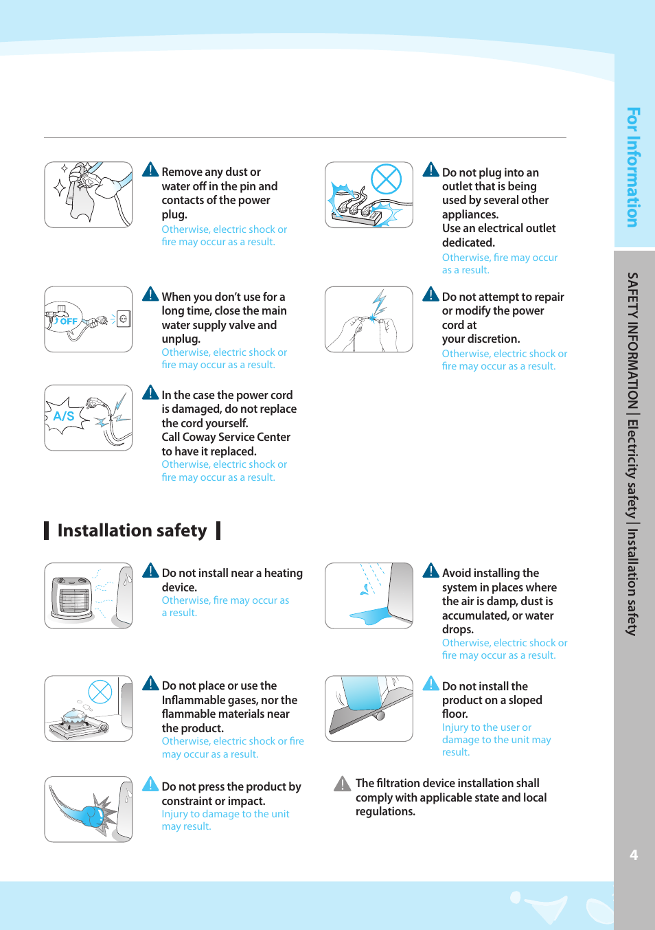 Installation safety, For i nf orma tion | Coway CP-07BLO User Manual | Page 5 / 32