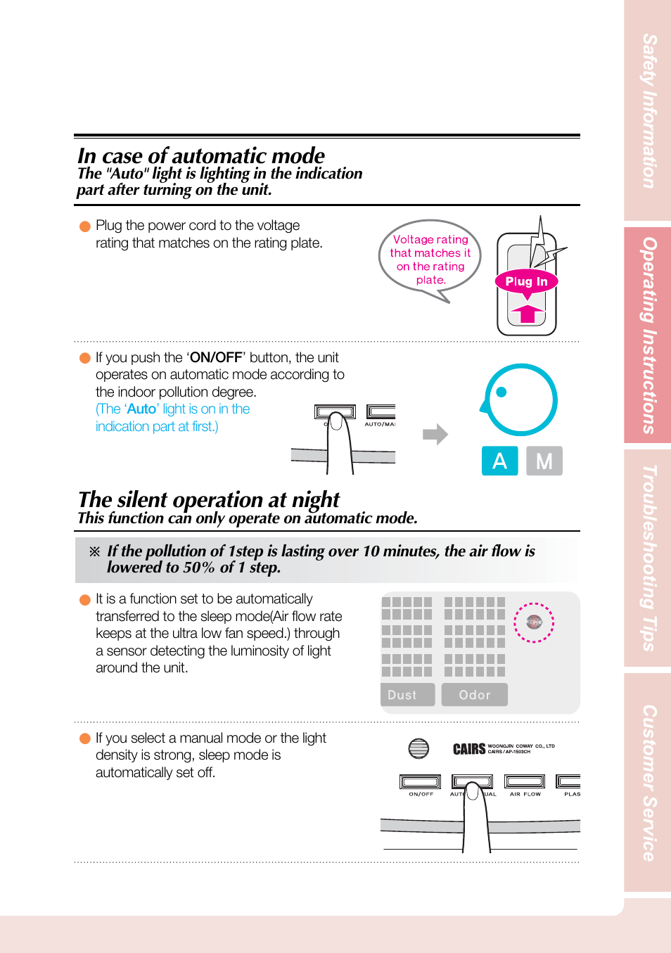 The silent operation at night | Coway AP-1503CHE User Manual | Page 17 / 28