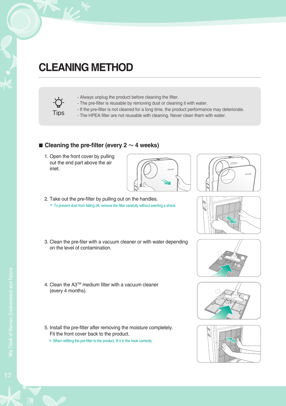 Cleaning method | Coway AP-1008BH User Manual | Page 18 / 24