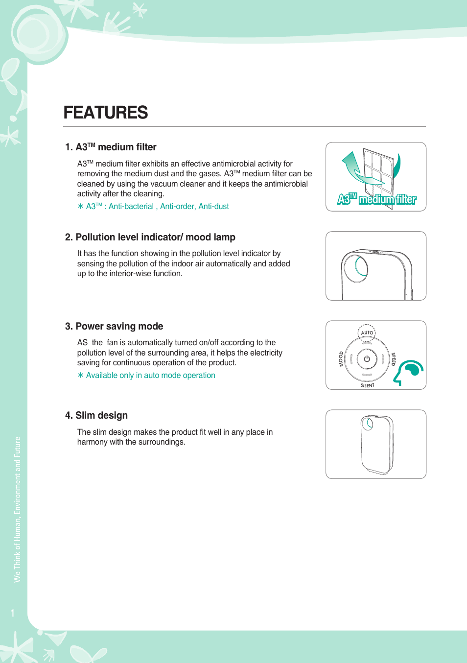 Features, A3 medium filter a3 medium filter | Coway AP-1008BH User Manual | Page 2 / 24