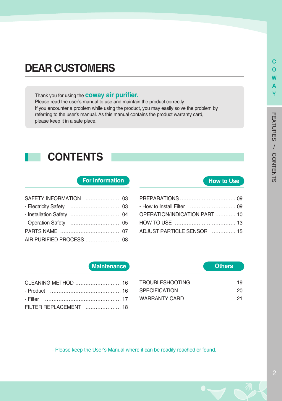 Coway AP-1008BH User Manual | Page 3 / 24