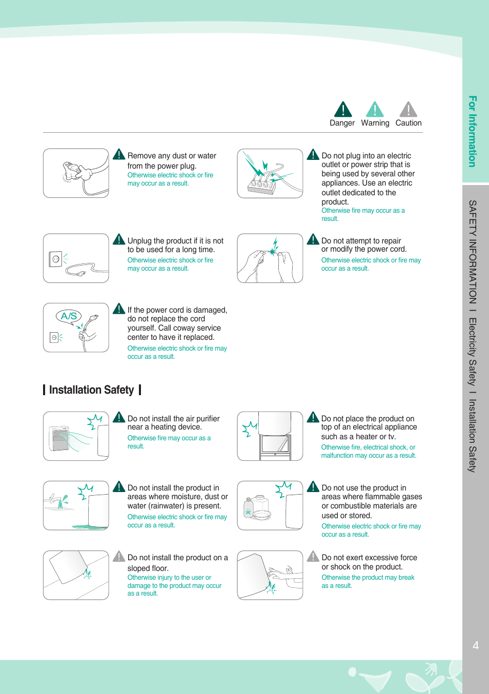 Installation safety, For information | Coway AP-1008BH User Manual | Page 5 / 24