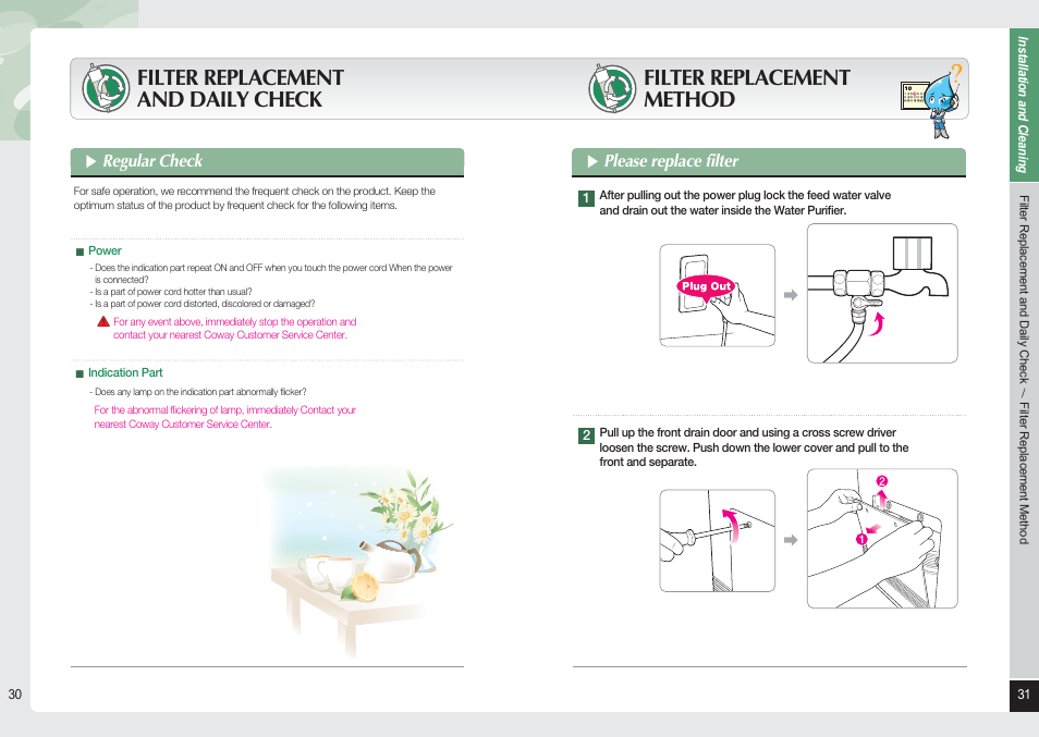 Filter replacement and daily check, Filter replacement method | Coway CHP-06DL User Manual | Page 16 / 20