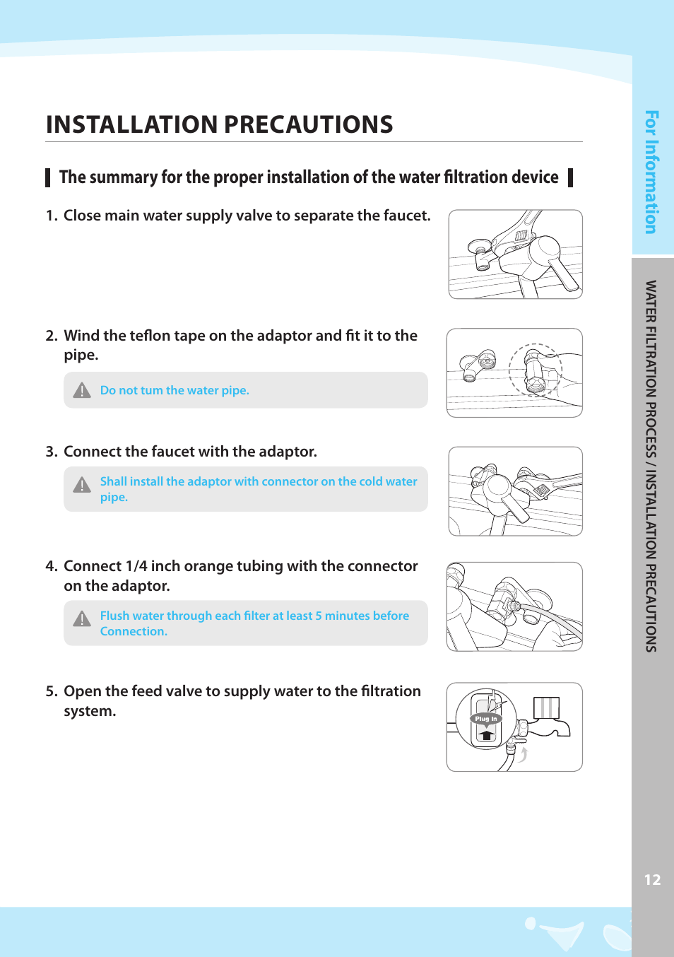 Installation precautions, Fo r i nf orma tion | Coway CHP-03AR User Manual | Page 13 / 42