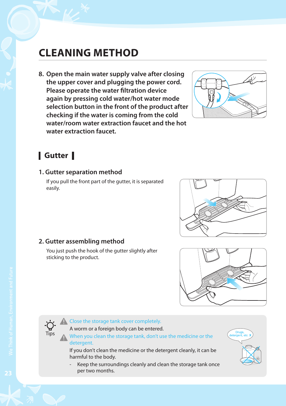 Cleaning method, Gutter | Coway CHP-03AR User Manual | Page 24 / 42