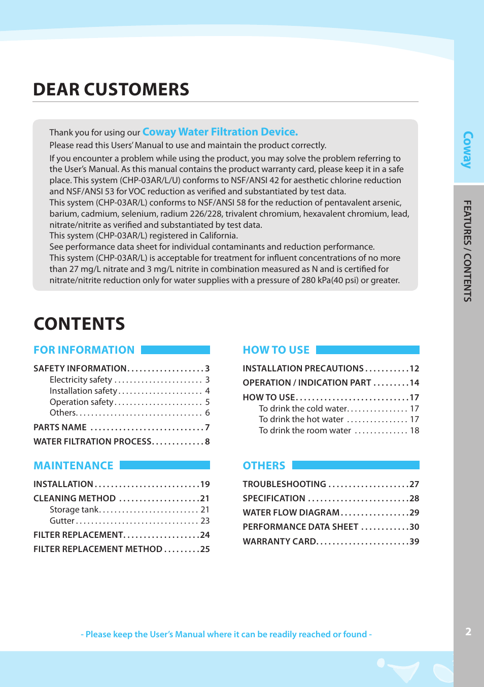 Coway CHP-03AR User Manual | Page 3 / 42