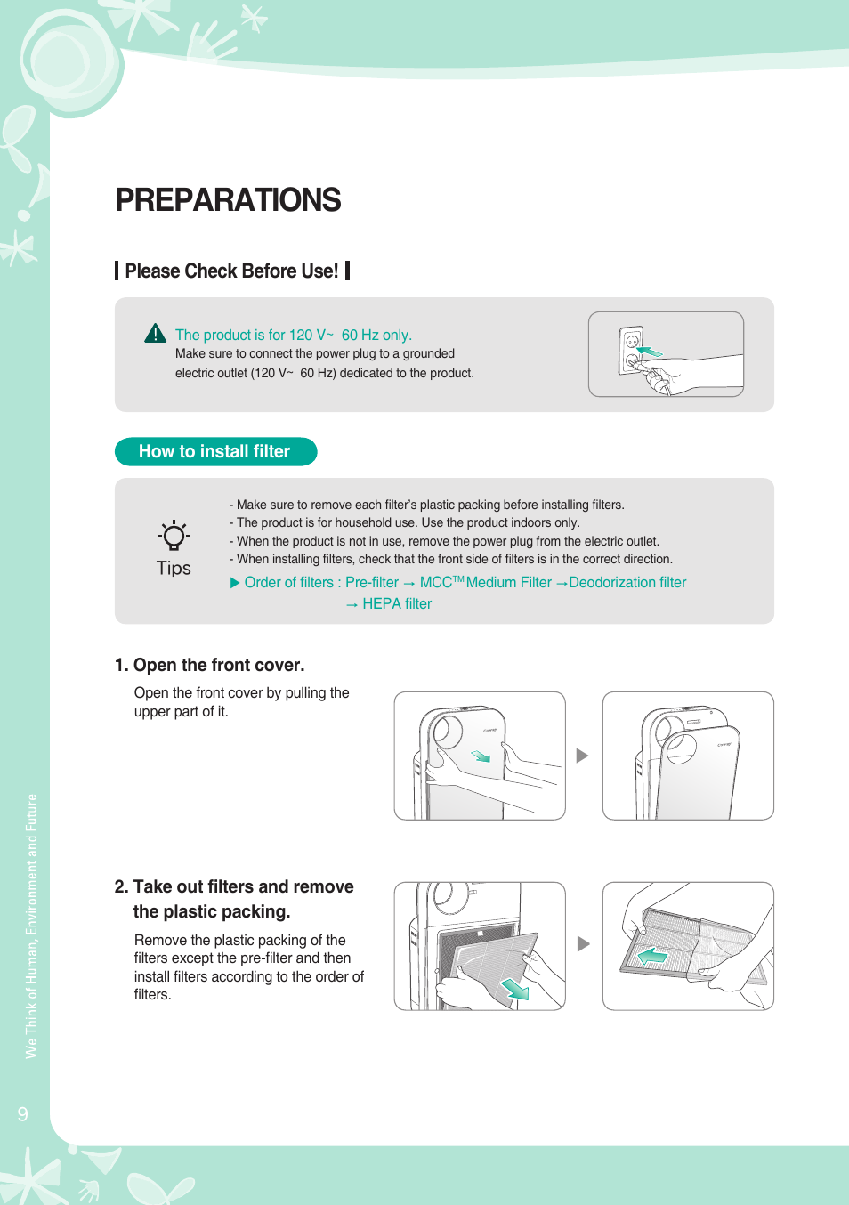 Preparations, Please check before use | Coway AP-1008DH User Manual | Page 10 / 24