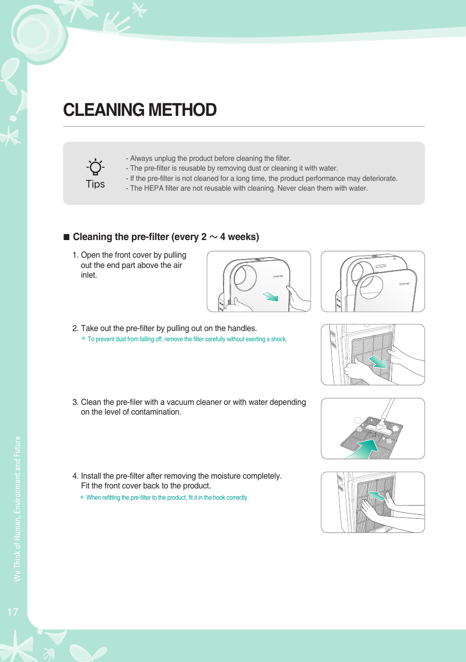 Cleaning method | Coway AP-1008DH User Manual | Page 18 / 24