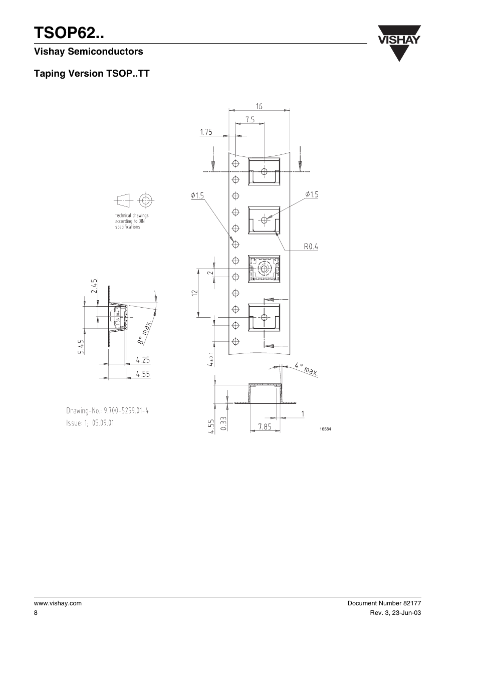 Taping version tsop..tt, Tsop62, Vishay | Vishay TSOP62 User Manual | Page 8 / 14