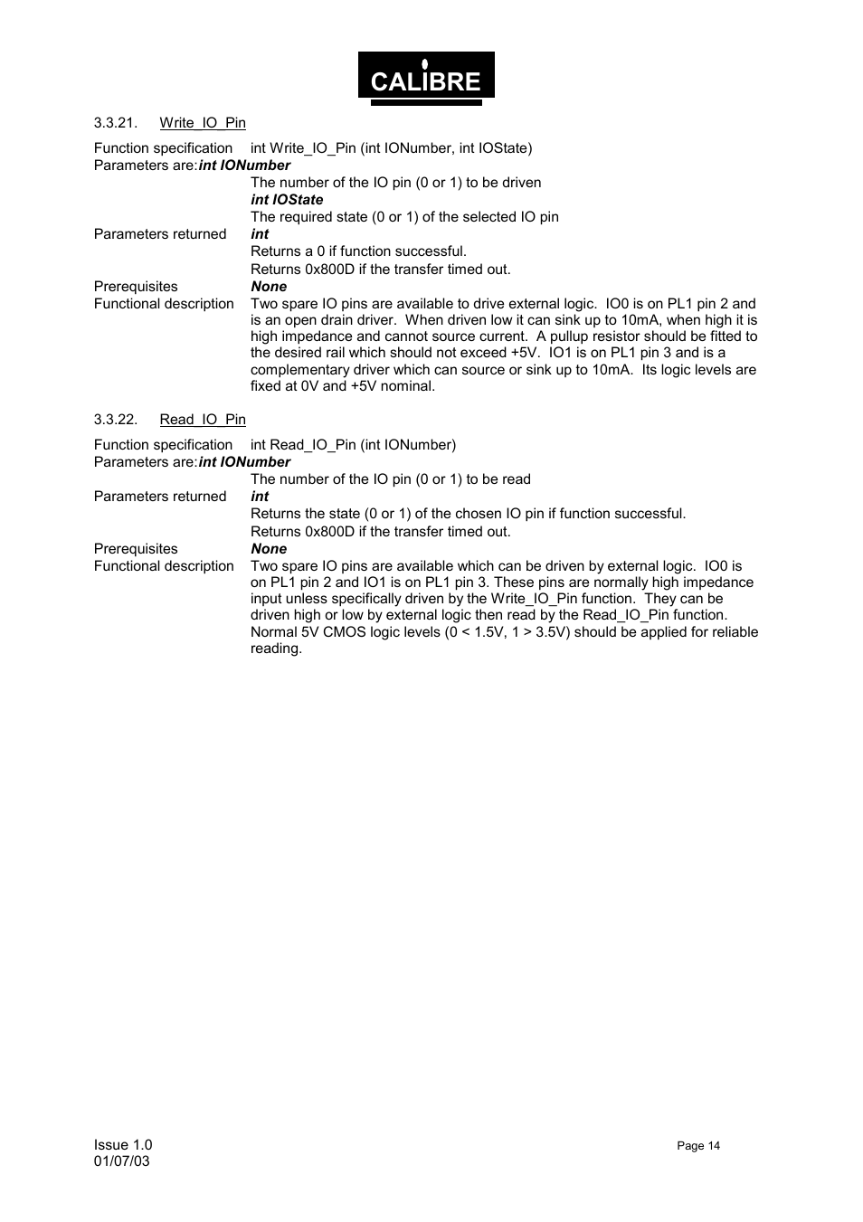 Write_io_pin, Read_io_pin, Calibre | Calibre UK UCA93 User Manual | Page 17 / 25