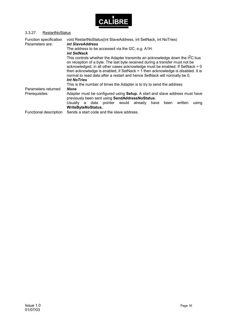 Restartnostatus, Calibre | Calibre UK UCA93 User Manual | Page 19 / 25