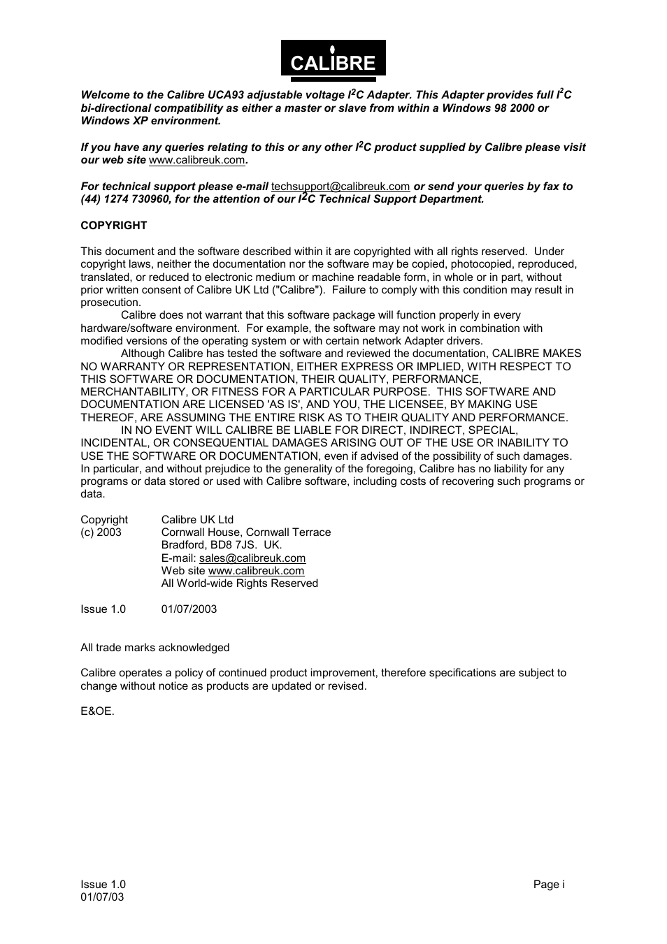 Calibre | Calibre UK UCA93 User Manual | Page 2 / 25