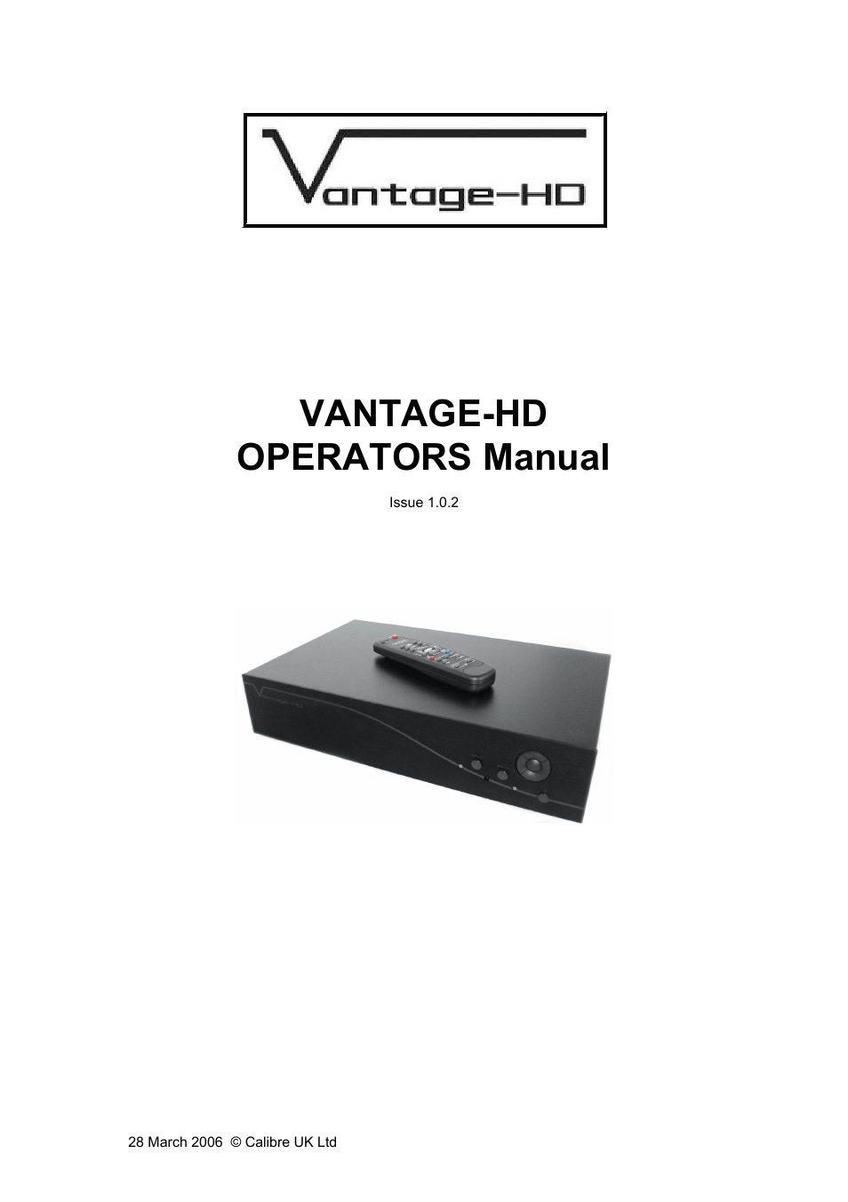 Calibre UK VANTAGE-HD User Manual | 33 pages