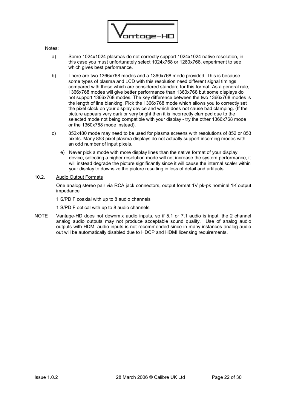 Calibre UK VANTAGE-HD User Manual | Page 25 / 33