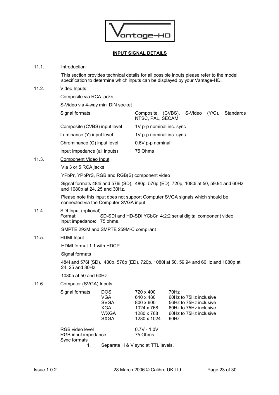 Calibre UK VANTAGE-HD User Manual | Page 26 / 33