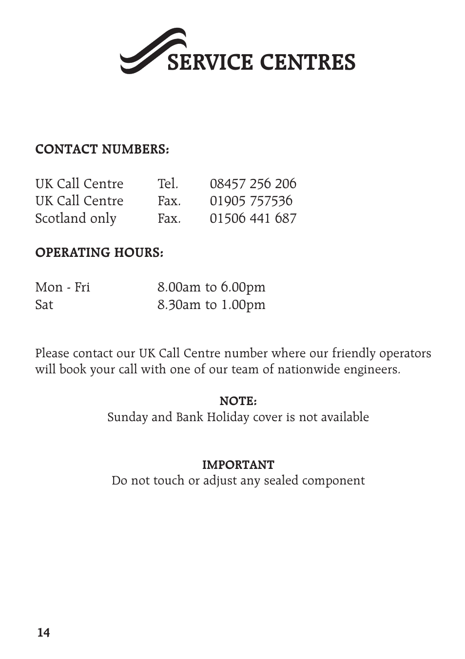 Service centres | Bosch Worcester 400 User Manual | Page 14 / 16