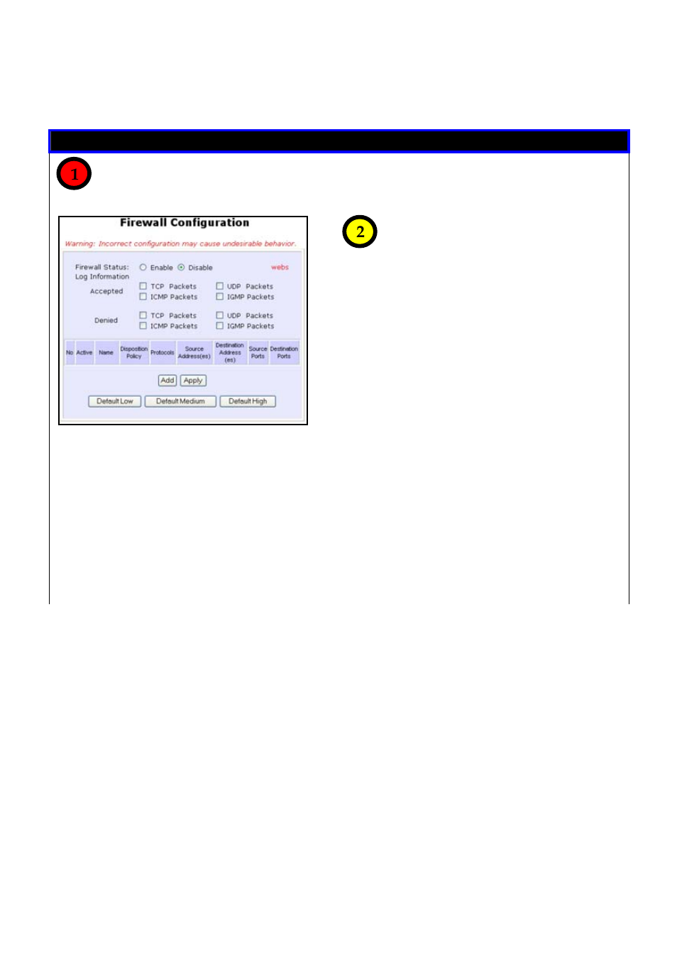 Irewall, Onfiguration, Firewall configuration | Follow these steps to configure the firewall | Compex Technologies NetPassage 18A User Manual | Page 120 / 204