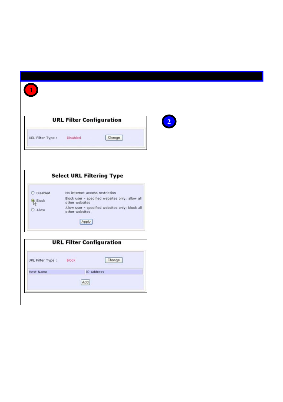Url f, Iltering, Url filtering | Selecting block | Compex Technologies NetPassage 18A User Manual | Page 131 / 204