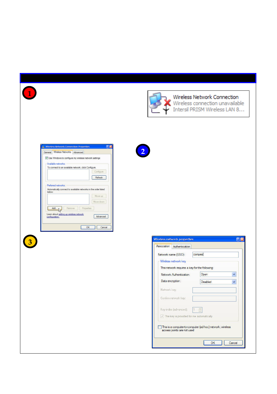 Onfiguring, Ireless, Etwork | Ettings for, Indows, Microsoft windows xp | Compex Technologies NetPassage 18A User Manual | Page 188 / 204