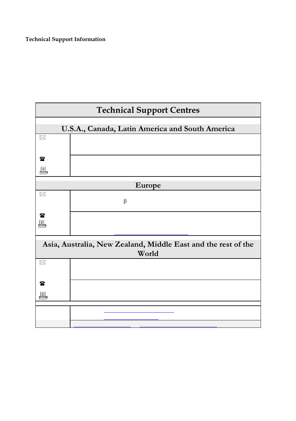 Technical support centres, U.s.a., canada, latin america and south america, Europe | Compex Technologies NetPassage 18A User Manual | Page 4 / 204