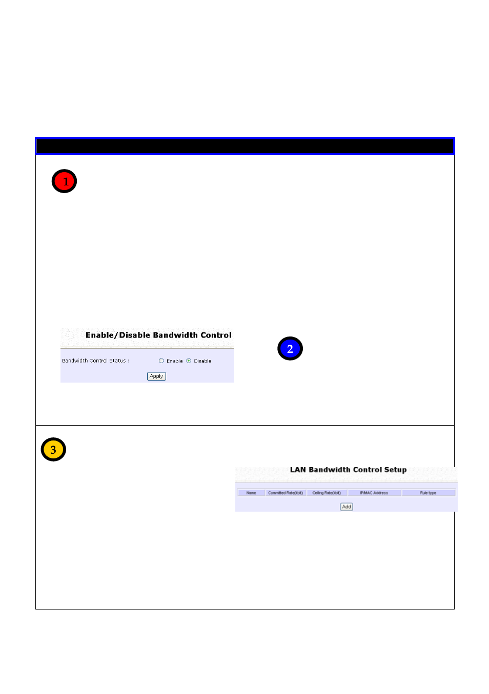 Andwidth, Ontrol for, Bandwidth control for lan | Click add to add a bandwidth control entry | Compex Technologies NetPassage 18A User Manual | Page 67 / 204