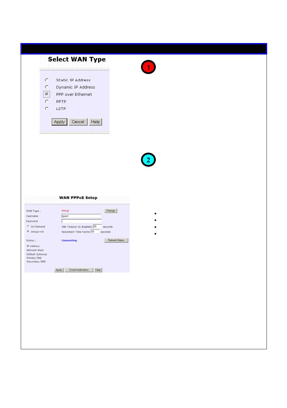 Follow these steps to setup pppoe, Pppoe configuration | Compex Technologies NetPassage 18A User Manual | Page 80 / 204