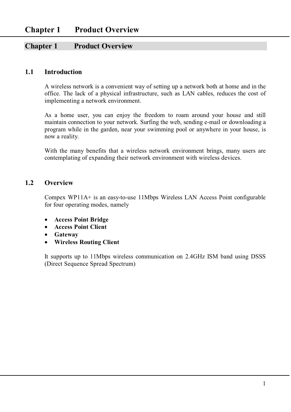 Chapter 1 product overview | Compex Technologies WP11A+ User Manual | Page 11 / 101