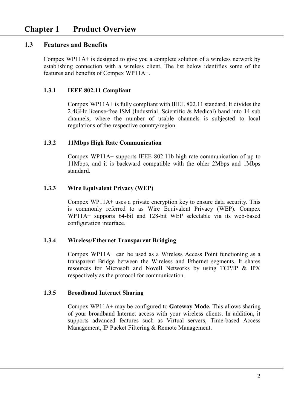 Chapter 1 product overview | Compex Technologies WP11A+ User Manual | Page 12 / 101