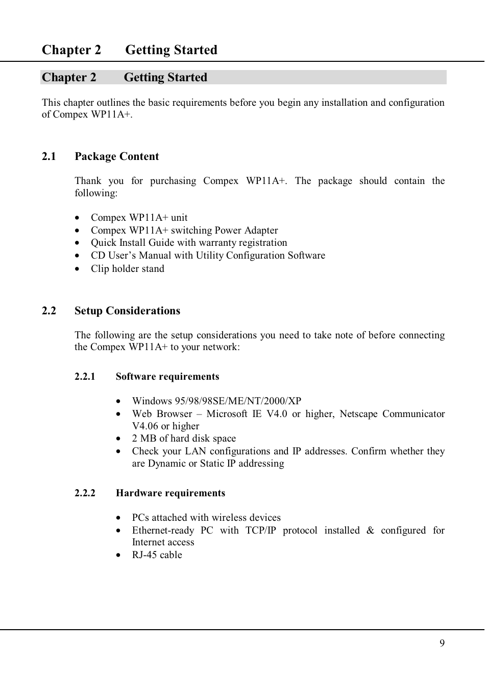 Chapter 2 getting started | Compex Technologies WP11A+ User Manual | Page 19 / 101