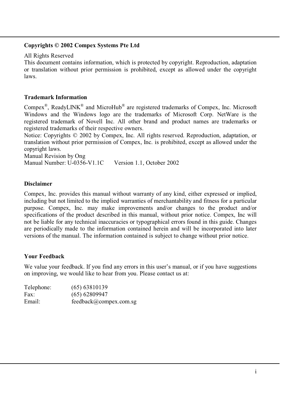 Compex Technologies WP11A+ User Manual | Page 2 / 101