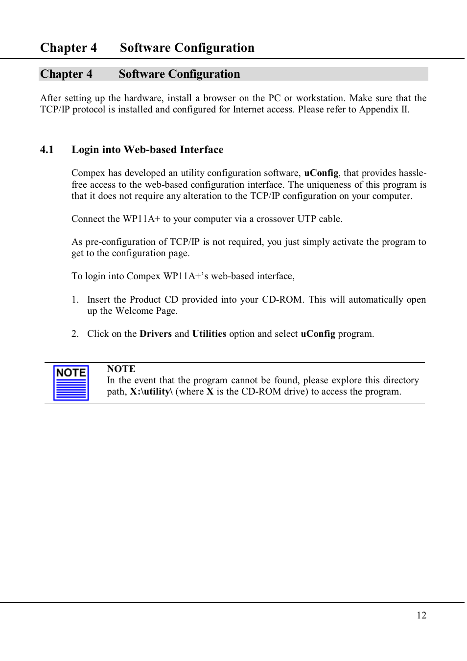 Chapter 4 software configuration | Compex Technologies WP11A+ User Manual | Page 22 / 101