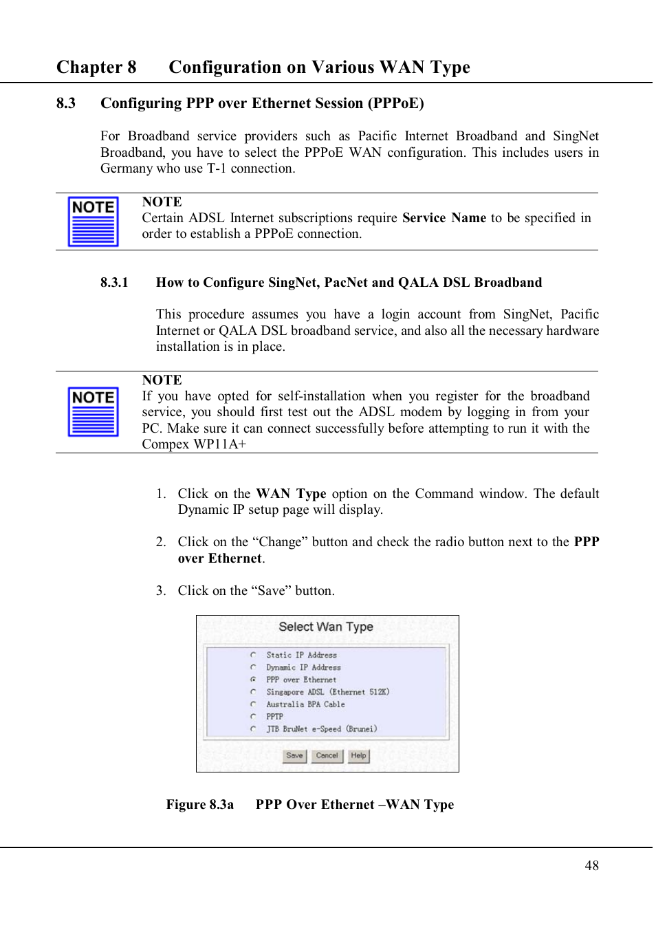 Chapter 8 configuration on various wan type | Compex Technologies WP11A+ User Manual | Page 58 / 101