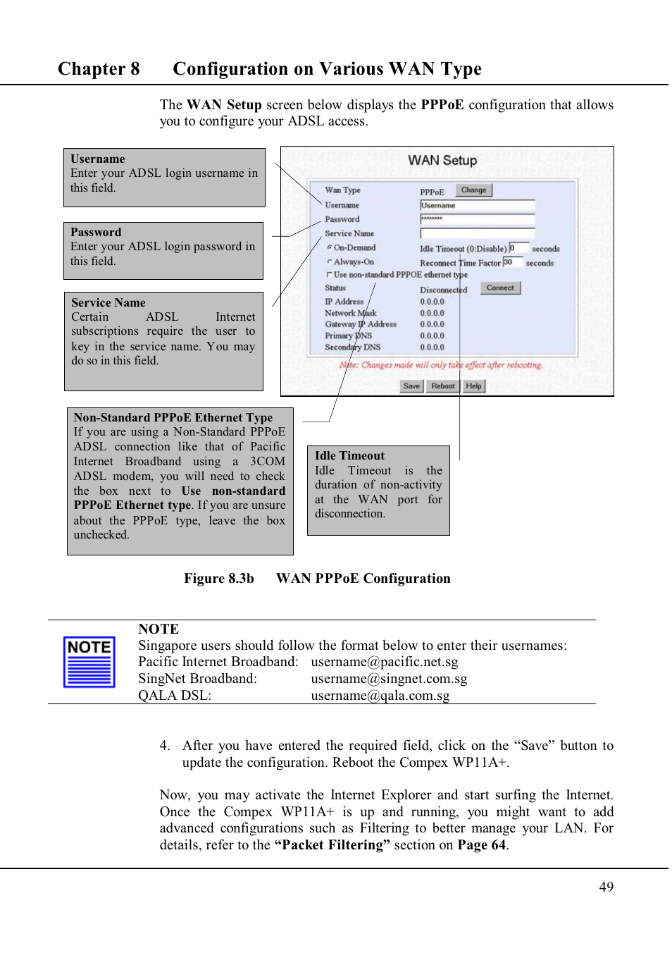 Chapter 8 configuration on various wan type | Compex Technologies WP11A+ User Manual | Page 59 / 101