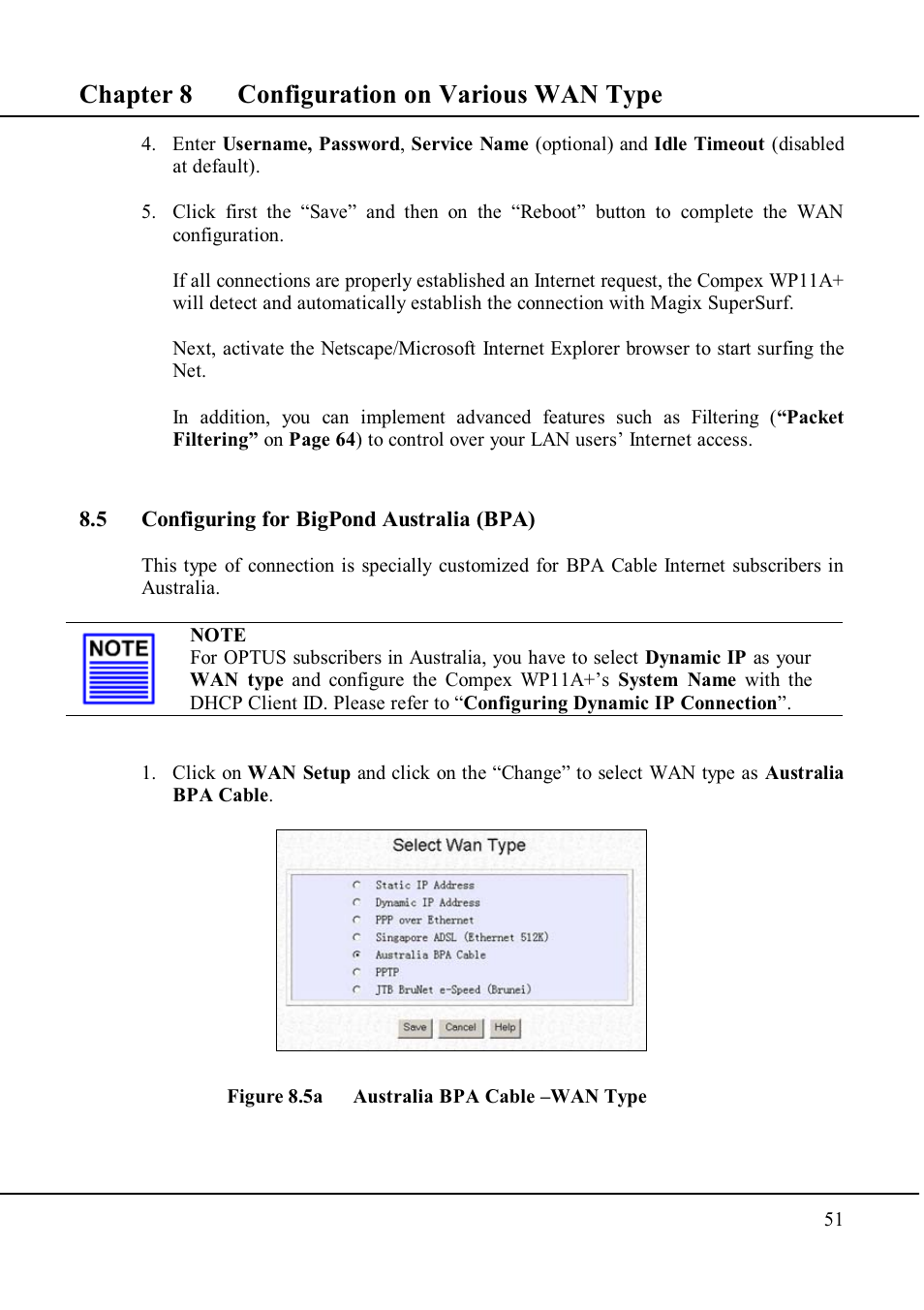 Chapter 8 configuration on various wan type | Compex Technologies WP11A+ User Manual | Page 61 / 101