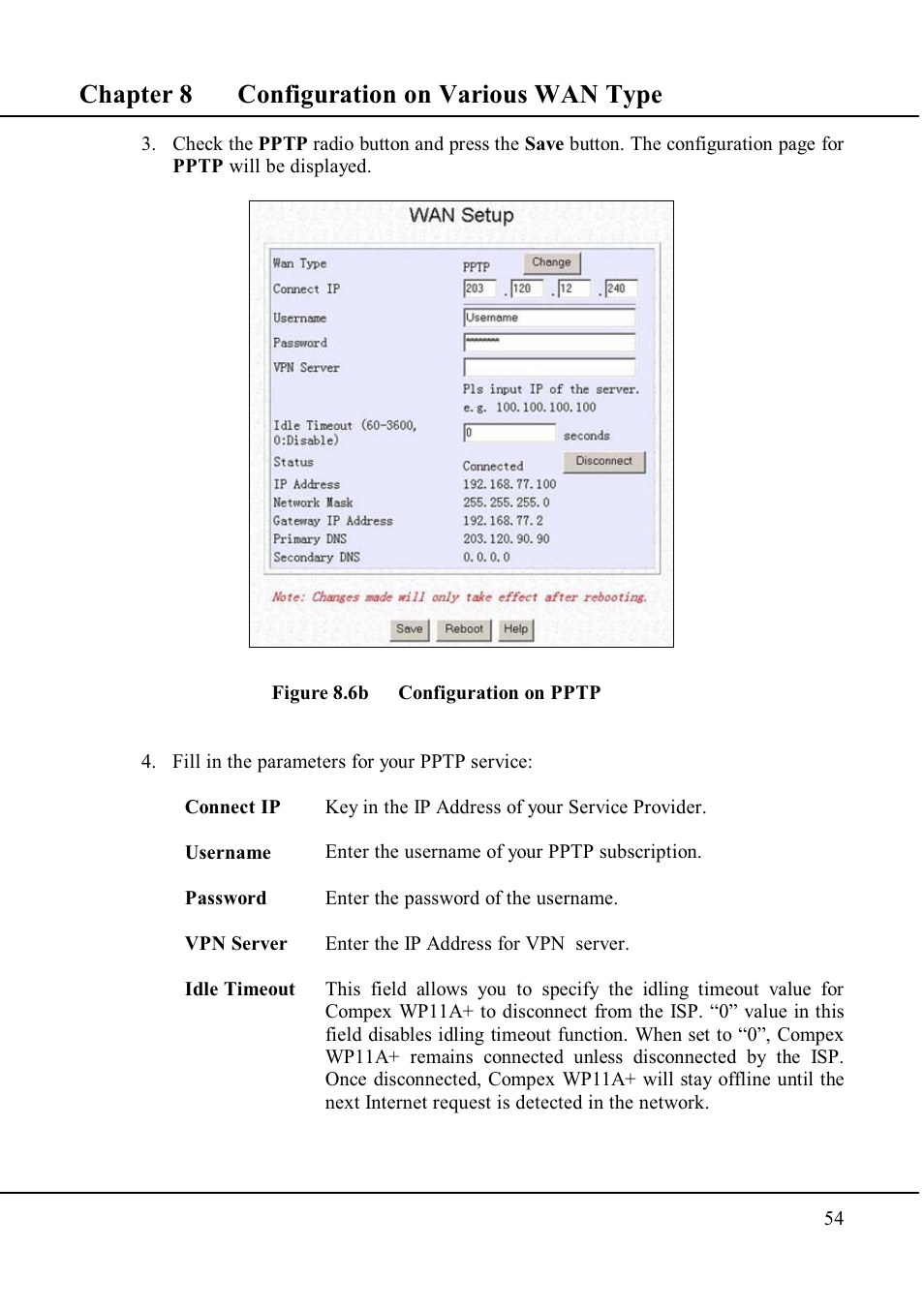 Chapter 8 configuration on various wan type | Compex Technologies WP11A+ User Manual | Page 64 / 101