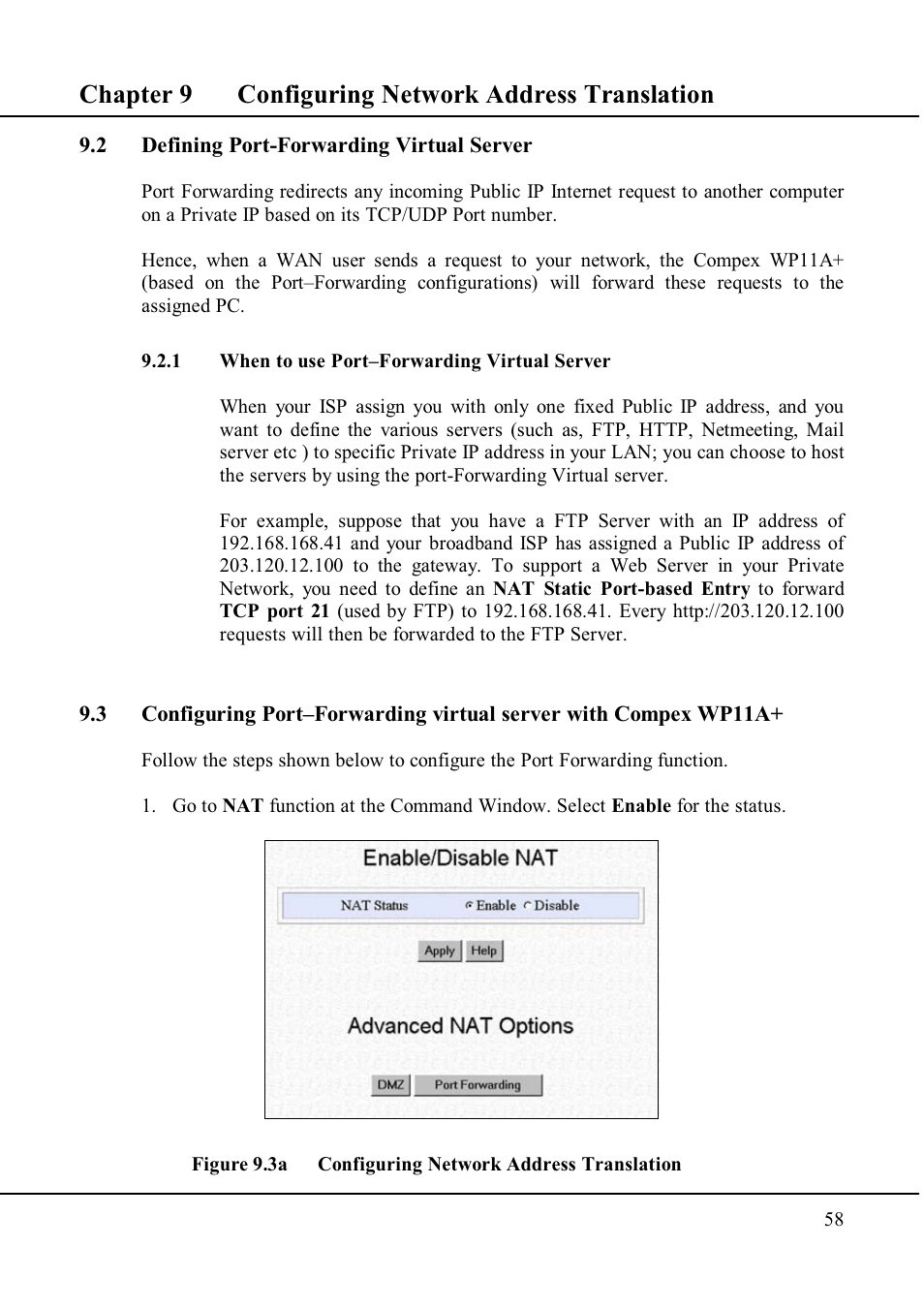 Chapter 9 configuring network address translation | Compex Technologies WP11A+ User Manual | Page 68 / 101