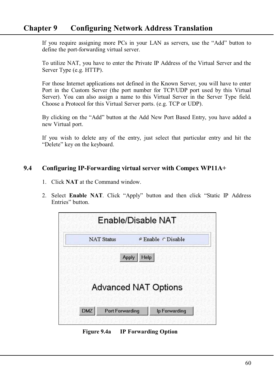 Chapter 9 configuring network address translation | Compex Technologies WP11A+ User Manual | Page 70 / 101