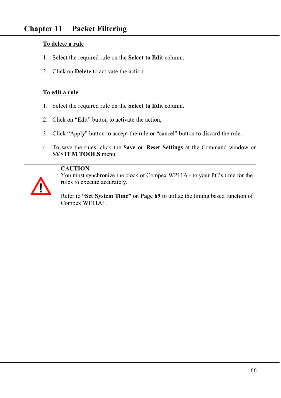 Chapter 11 packet filtering | Compex Technologies WP11A+ User Manual | Page 76 / 101