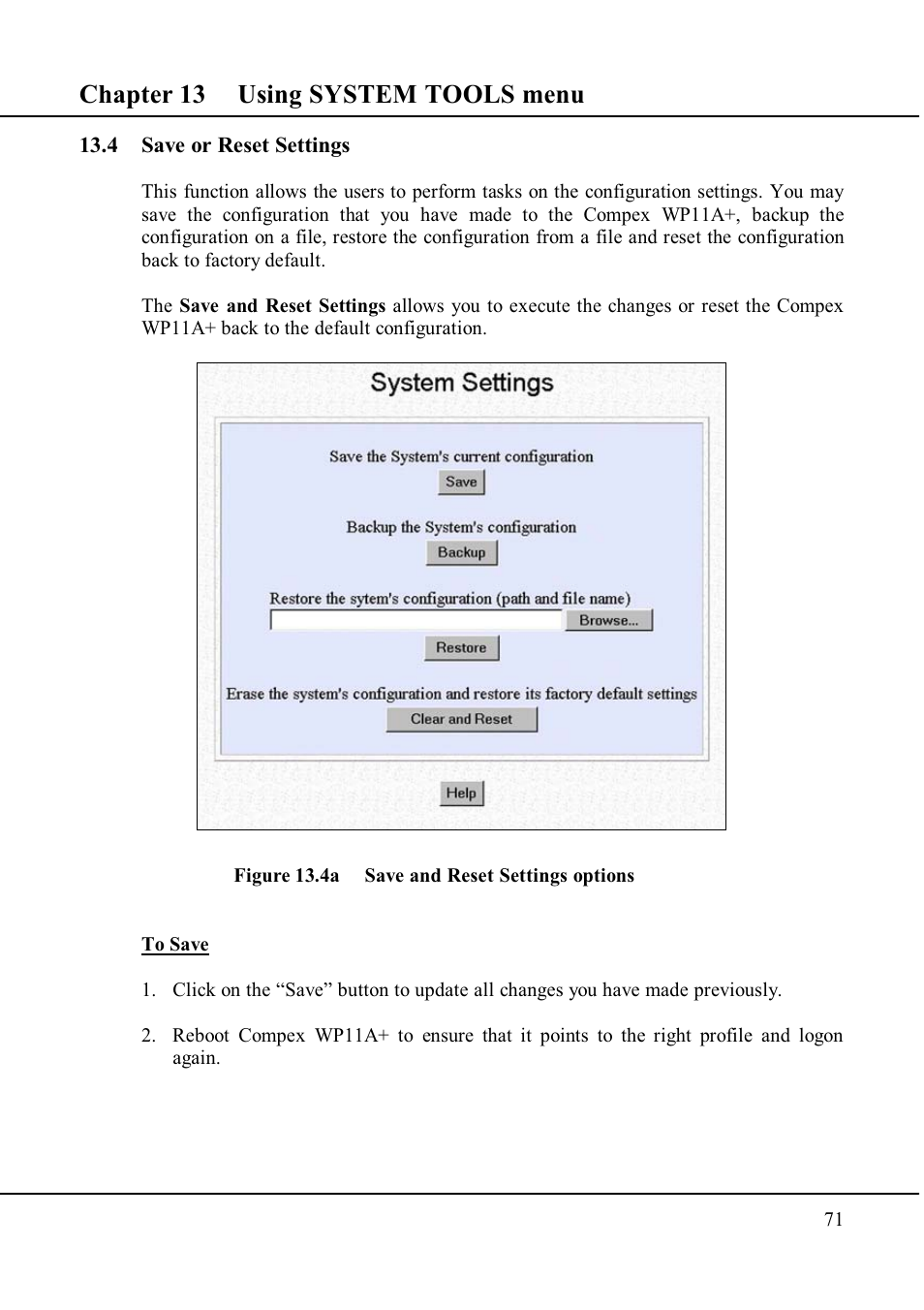 Chapter 13 using system tools menu | Compex Technologies WP11A+ User Manual | Page 81 / 101