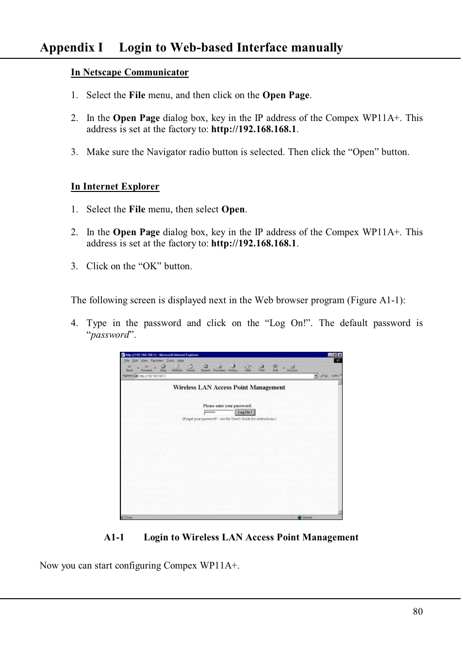 Appendix i login to web-based interface manually | Compex Technologies WP11A+ User Manual | Page 90 / 101