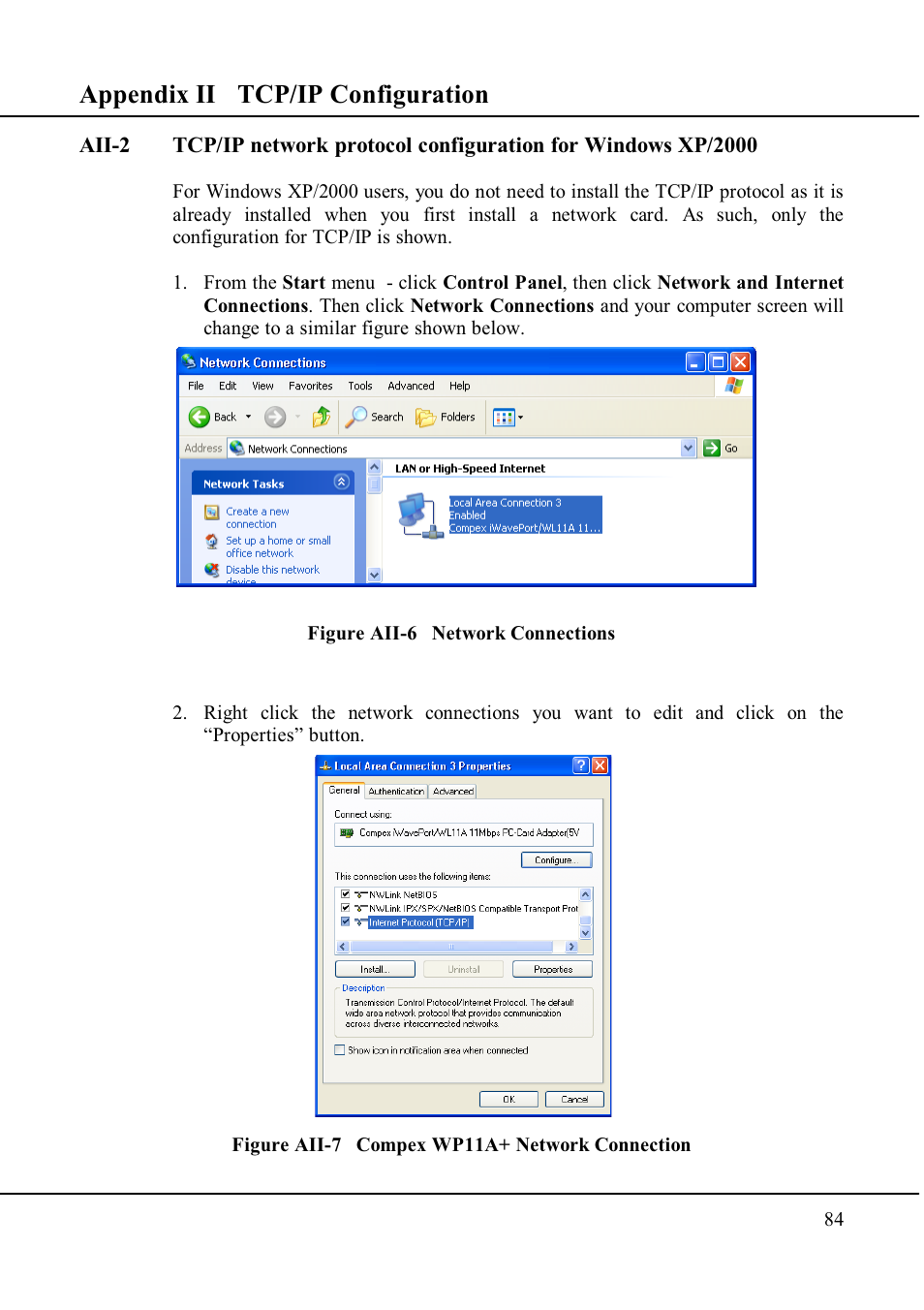 Appendix ii tcp/ip configuration | Compex Technologies WP11A+ User Manual | Page 94 / 101