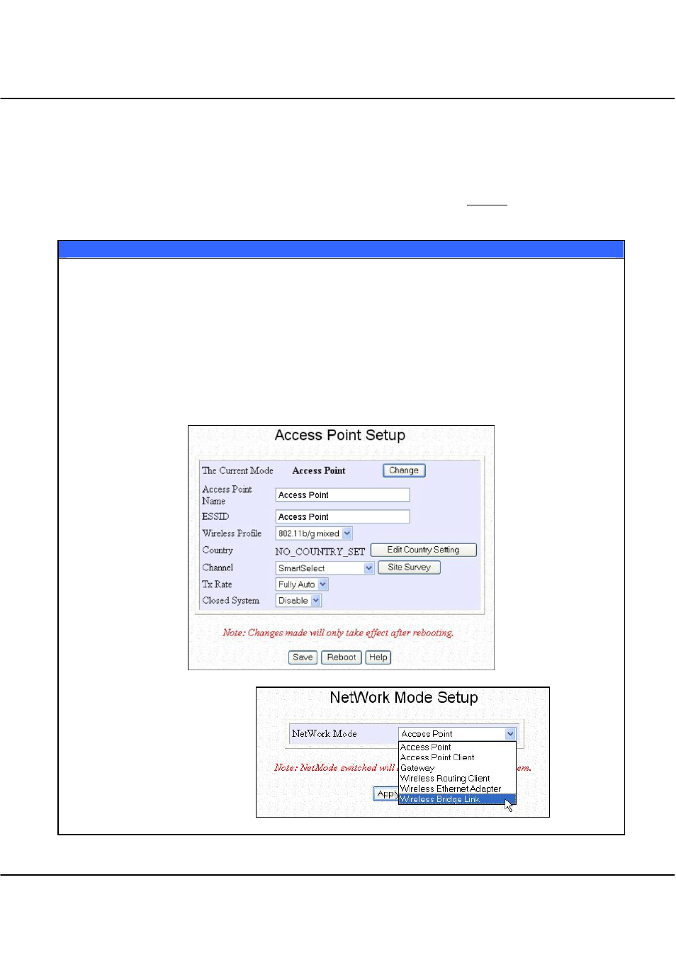 To configure the basic setup of the wireless mode, Chapter 4 common configuration | Compex Technologies WPE54 User Manual | Page 36 / 137