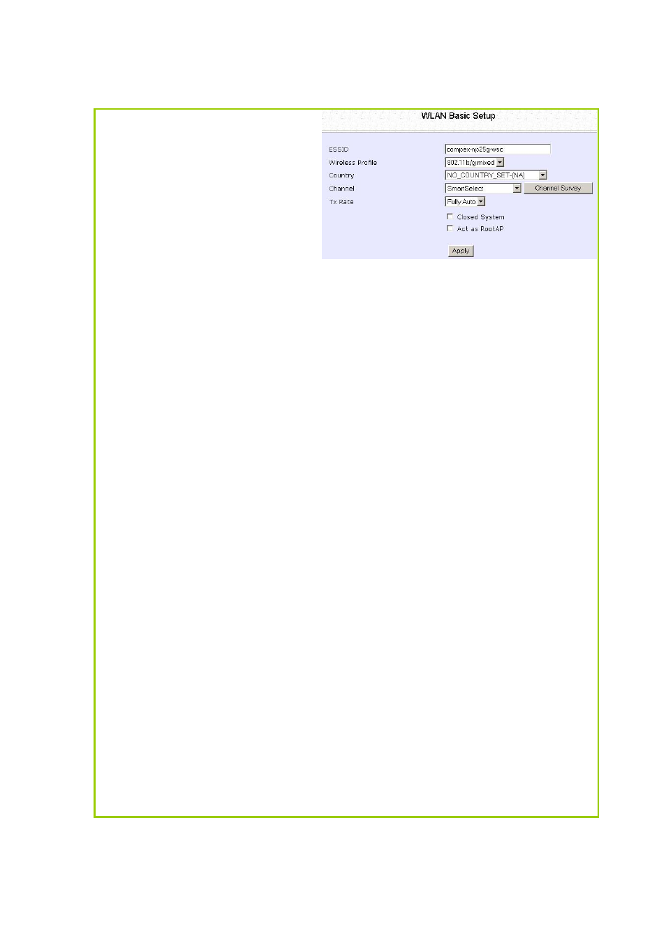 Configure wireless setup | Compex Technologies NP25G 6C User Manual | Page 26 / 110