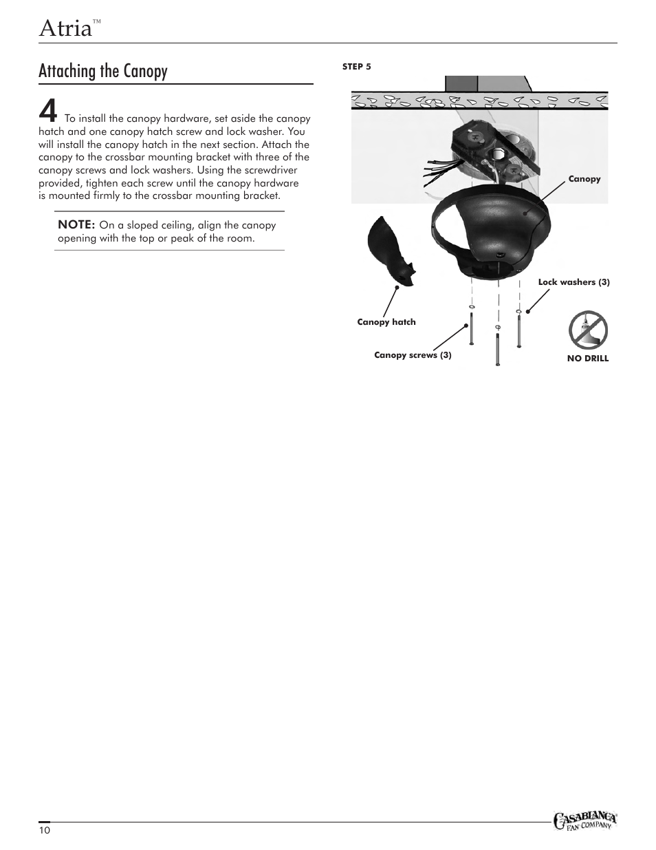 Atria, Attaching the canopy | Casablanca Fan Company Atria C18GXXXF User Manual | Page 10 / 22