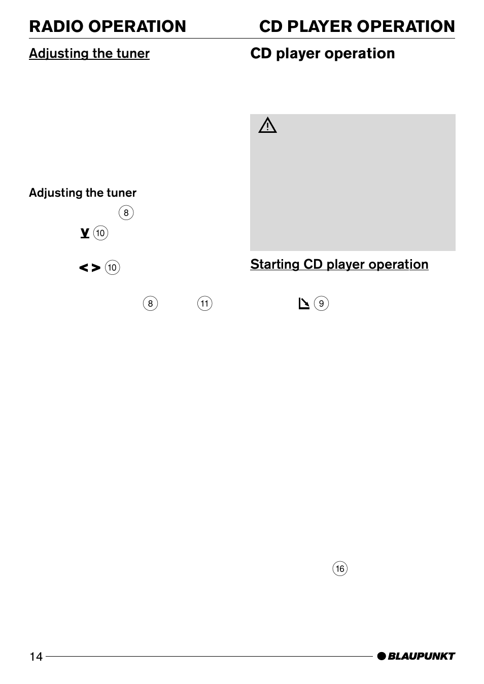 Cd functions, Radio operation cd player operation, Cd player operation | Casablanca Fan Company CD50 User Manual | Page 14 / 39