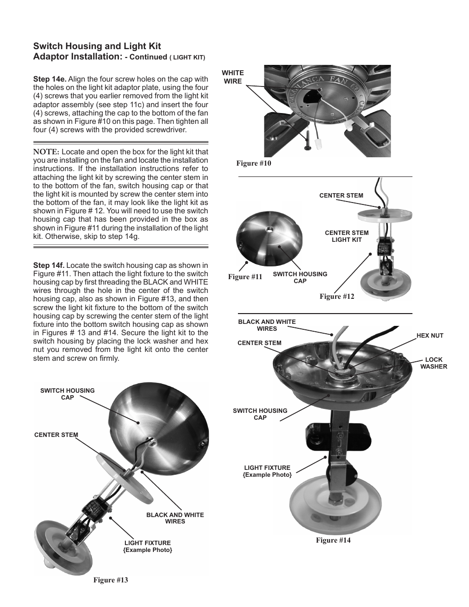 Switch housing and light kit adaptor installation | Casablanca Fan Company Holliston C31UxxZ User Manual | Page 22 / 37