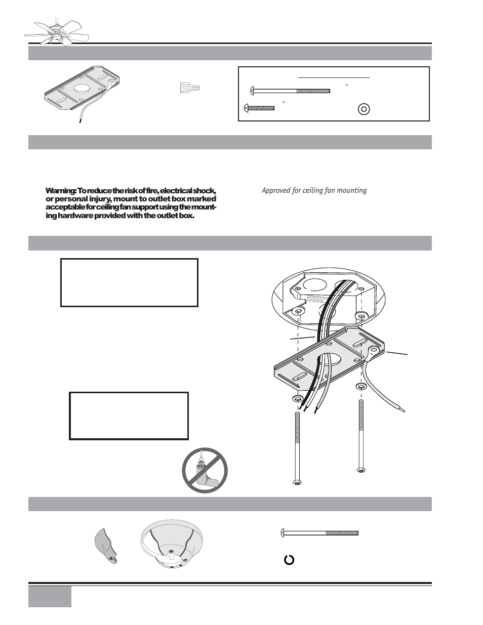 Ailea, Crossbar mounting bracket installation, Canopy hardware | Ceiling hardware, Getting started | Casablanca Fan Company CASABLANCA Wailea CEILING FAN 41UxxD User Manual | Page 4 / 10